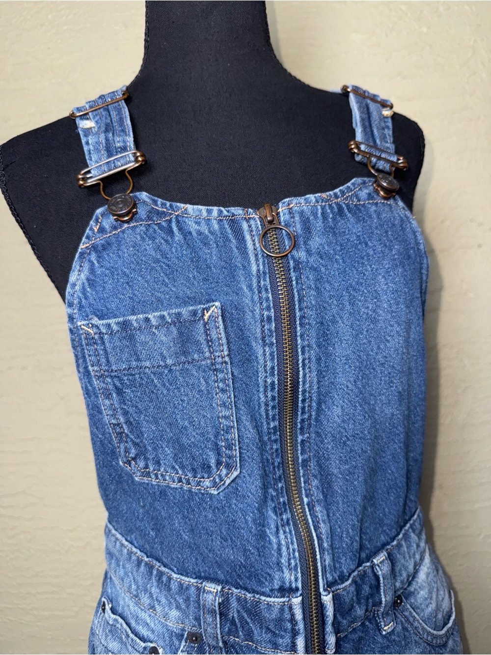 We The Free Denim Shortalls Romper Y2K Festival Grunge Boho Raw Hem Sz 4 - Picture 7 of 10